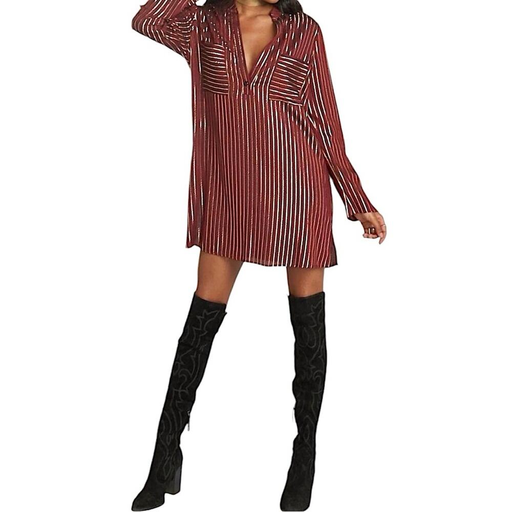NWT Show Me Your MuMu Maribelle Shirt Dress in Late Night Stripe Size XS